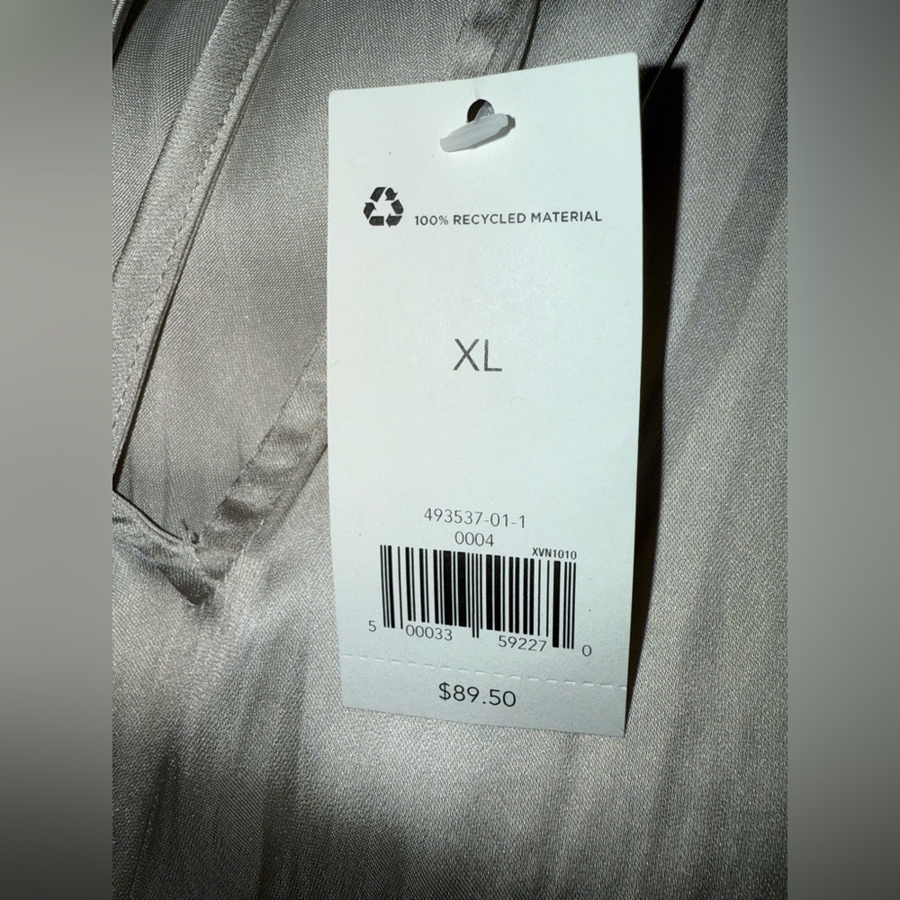 Banana Republic Women Satin Smocked Tie-Neck Blouse Silver Champagne Size XL - Picture 7 of 10